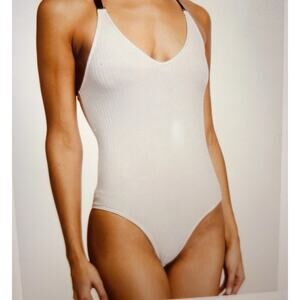 $195 ATM Anthony Thomas Melillo Women's Ivory Cross Back Rib Bodysuit Size Large